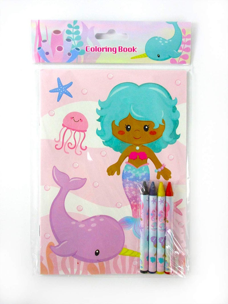 TINYMILLS Rainbow Mermaid Coloring Book Set for Kids Party Favors with 12 Coloring Books and 48 Crayons African American Girl Birthday Party Supplies Favor Bag Filler - Image 5